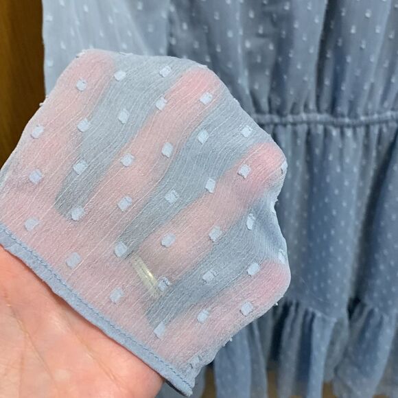 H&M Divided | Women’s Blue Sheer Swiss Dot Long Sleeve Midi Dress - Picture 7 of 10